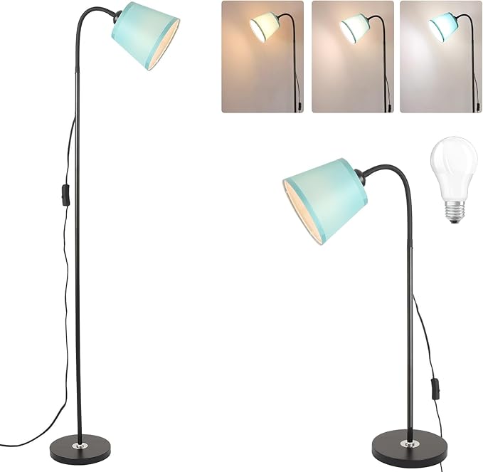 Floor Lamp, Industrial Metal Floor Lamps for Living Room with Adjustable Bendable 2 in 1 Reading Table Lamps for Living Room Bedroom Office (B+Green Shade)