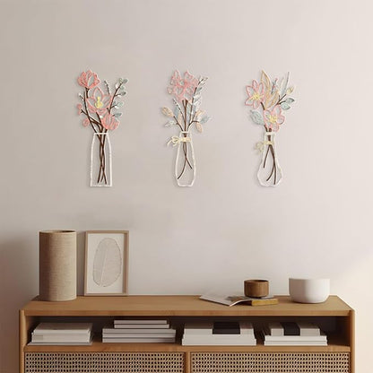 3 Pcs Metal Flowers Wall Arts Rustic Farmhouse Decor Bathroom Wall Decor Metal Wall Decor for Living-room Dining-Room Kitchen Minimalist Decor Housewarming Gifts (Multicolored)