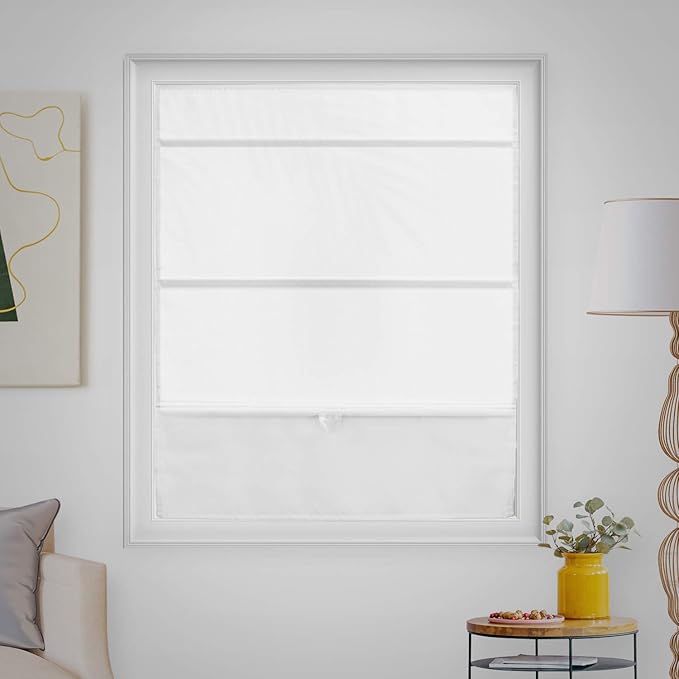 CHICOLOGY Roman Shades for Windows, Window Shades for Home, Roman Shades, Window Treatments, Room Darkening Shades, Roman Window Shades, 39" W X 64" H, Runway White (Light Filtering)