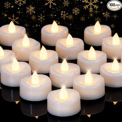 merrynights LED Candles, Tea Lights Candles Battery Operated Bulk, 100PCS Long-Lasting 200 Hours Flameless Tealight Candles, Realistic Flickering Wedding Candles for Festival Decor, 1.5'' D X 1.25'' H
