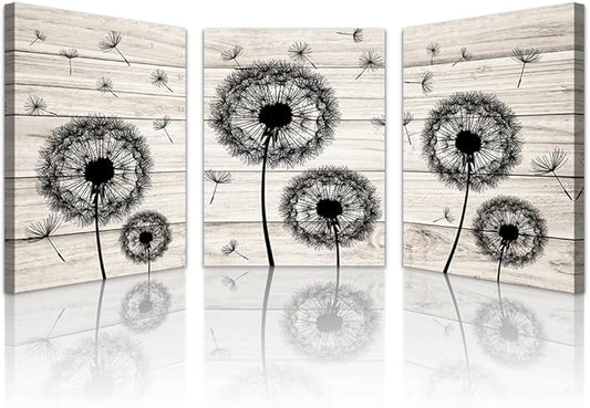 Lapremoly Wall Decor - 3 Piece Canvas Wall Art Set: Abstract Flowers Dandelion Artwork for Living Room, Bedroom, Office & Kitchen Home Decor