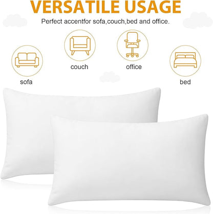 Yousoontic 8 Pack Throw Pillow Inserts 12 x 20 Inches Alternative Pillows White Fluffy Decorative Stuffer Cushion for Bed, Sofa, Couch and Indoors & Outdoors