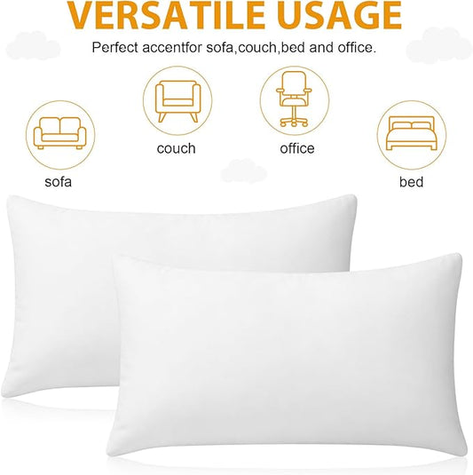 Yousoontic 8 Pack Throw Pillow Inserts 12 x 20 Inches Alternative Pillows White Fluffy Decorative Stuffer Cushion for Bed, Sofa, Couch and Indoors & Outdoors