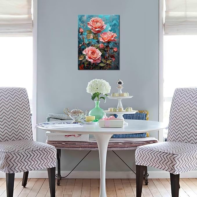 Wall HDQ Red Rose Wall Art Flower Prints Pictures Wall Decor for Bathroom Office Home Decor Framed Ready to Hang
