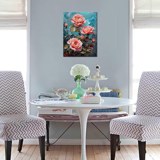 Wall HDQ Red Rose Wall Art Flower Prints Pictures Wall Decor for Bathroom Office Home Decor Framed Ready to Hang