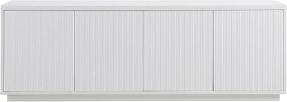 Henn&Hart Fluted TV Stand for TVs up to 75" with 2 Concealed Ribbed Storage Cabinets and Adjustable Shelves for Living Room, Family Room, or Office, Cloud White