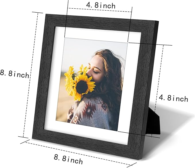 8x8 Picture Frame Rustic Black Wood Set of 6,Display Pictures 5x5 with Mat or 8x8 Without Mat,Multi Photo Frames Collage for Wall or Tabletop Display