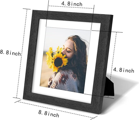 8x8 Picture Frame Rustic Black Wood Set of 6,Display Pictures 5x5 with Mat or 8x8 Without Mat,Multi Photo Frames Collage for Wall or Tabletop Display