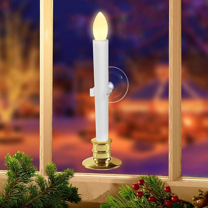 6 Pack Flameless Taper Candles with Remote/Timer & Suction Cup, Battery Operated Flickering LED Window Candles, Vintage Christmas Electric Fake Candlesticks, Golden Holder