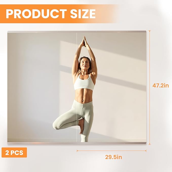 Peegel Home Gym Mirror - 48''x30''(2PCS) Large Frameless Tempered Glass Workout Mirrors for Home Gym Wall,Yoga,Garage,Dance