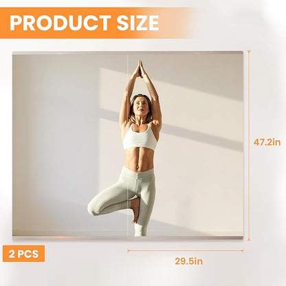 Peegel Home Gym Mirror - 48''x30''(2PCS) Large Frameless Tempered Glass Workout Mirrors for Home Gym Wall,Yoga,Garage,Dance