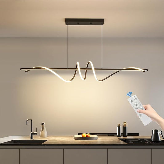 Modern LED Chandelier Light, 47IN Pendant Light Fixtures Dimmable with Remote Control 3000k-6500K Adjustable Color Temperature, Aluminum Island Lighting Lamp for Dining Room, Living Room, Island
