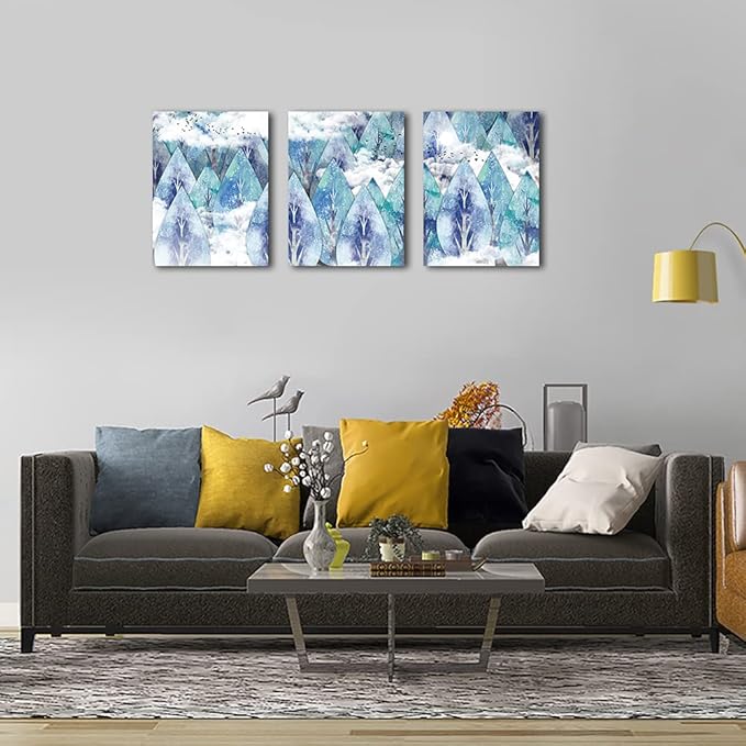 Abstract Canvas Wall Art For Living Room Family Wall Decor For Bedroom Modern Wall Decorations For Bathroom Hang Pictures Artwork Kitchen Canvas Art Blue Tree Wall Paintings Home Decoration 3 Piece