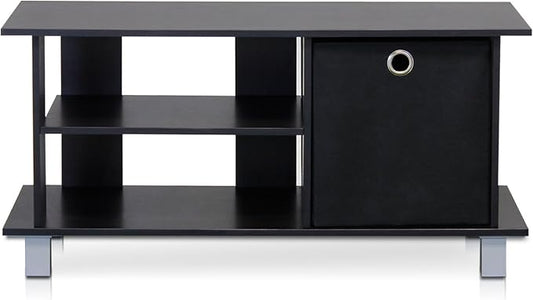 Furinno SIMPLISTIC TV Stand, 3-Tier Entertainment Center, Open Shelf TV Console for TV up to 33 Inch with Bin Drawers, for Living Room, Bedroom, Espresso