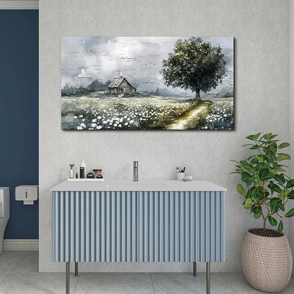 ERQINHUA Gray Large Canvas Wall Art For Living Room Farmhouse Wall Decor For Bedroom Office Mural Field scenery Paintings Tree Landscape Printed Artwork Wall Pictures Home Decorations art 24"X48"