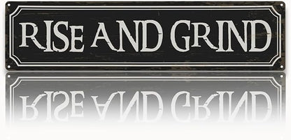 Coffee Decor Signs, Rise and Grind Sign, Retro Metal Tin Sign, Coffee Home Decor for Kitchen, Cafe Decoration, Coffees Station Decors, Decorative Metal Wall Signs 15.8x4 Inches
