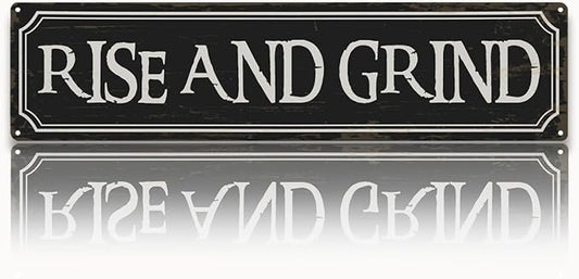 Coffee Decor Signs, Rise and Grind Sign, Retro Metal Tin Sign, Coffee Home Decor for Kitchen, Cafe Decoration, Coffees Station Decors, Decorative Metal Wall Signs 15.8x4 Inches