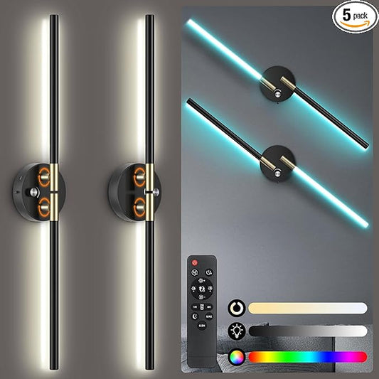 Battery Operated Wall Sconce with 360°DIY Independently Rotate Lamp,Wireless Magnetic Wall Lights with Remote,Timer,Dimmable 3000K-6500K,RGB Wall Sconces Decor for Bedroom,Living Room10000mAh