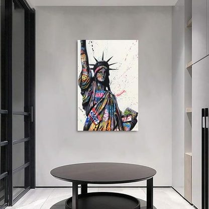 Graffiti Statue of Liberty Canvas Wall Art Colorful USA Patriotic Wall Decor Modern Street Art Painting Print for Living Room Bedroom Office, Freedom America Artwork Ready to Hang 24"WX36"H