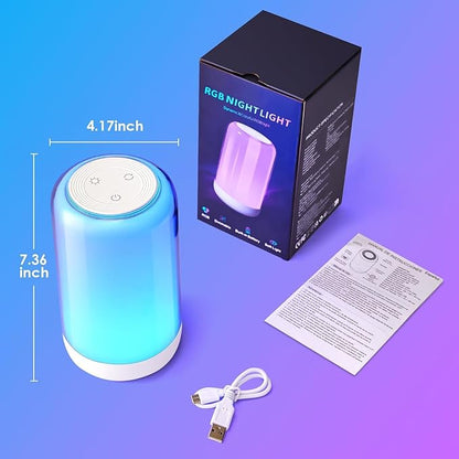 Touch Night Light Rechargeable LED Mood Lamp 7 RGB Color Ambience Lighting for Bedroom Bathroom Nursery Home, Dimmable & Portable Table Lamp for Adults/Kids