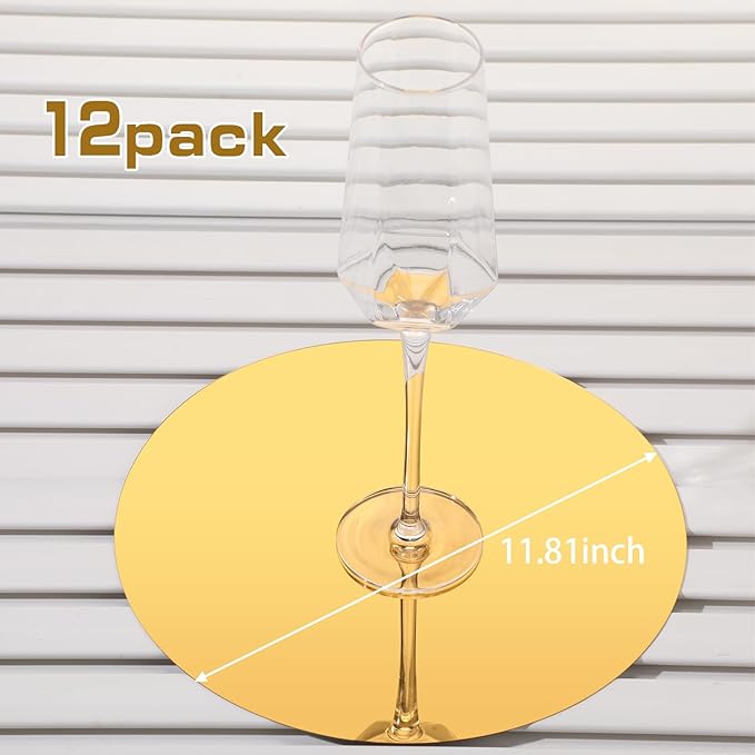 Thyle 12 Pcs 12 Inch Acrylic Round Mirror for Table Centerpieces Circle Mirror Candle Plates for Wall Wedding Table Centerpieces for Christmas Party Decor, Thickness 1 mm (Gold)