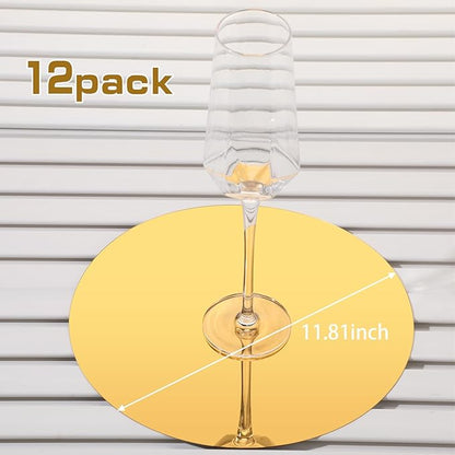 Thyle 12 Pcs 12 Inch Acrylic Round Mirror for Table Centerpieces Circle Mirror Candle Plates for Wall Wedding Table Centerpieces for Christmas Party Decor, Thickness 1 mm (Gold)