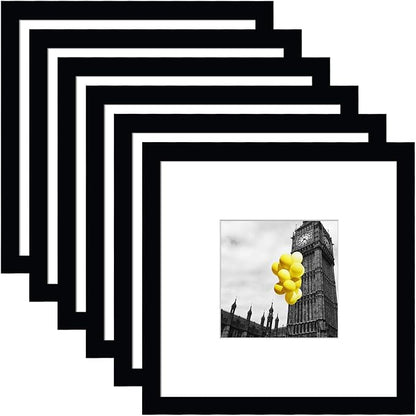 8x8 Picture Frame Set of 6, Display Pictures 4x4 with Mat or 8x8 Without Mat, Tabletop Display and Wall Hanging Photo Frame, Collage Wall Decor Gallery Wall Frame Set, Black