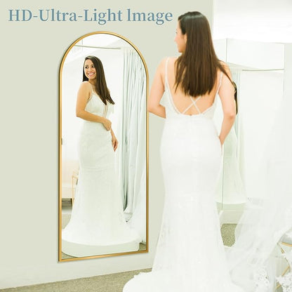Full Length Mirror with Stand, 68"x26" Arched Full Body Mirror, Large Stand Up Mirrors, Aluminum Frame Floor Standing Mirrors, Freestanding Hanging Leaning Mounted for Bedroom Living Room Gold