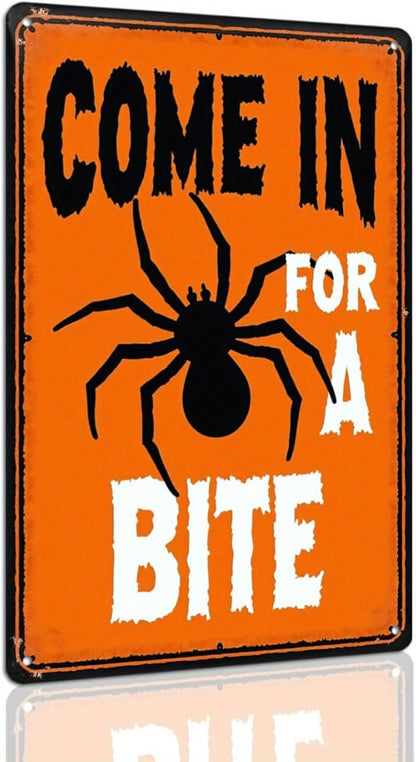 Come In For A Bite Halloween Metal Tin Sign Vintage Wall Decor for Halloween Party Farmhouse Kitchen Living Room Entryway Decorative Signs Metal Poster 8x12 Inch