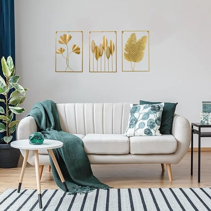 GSANMU Modern Metal leaf Wall Decor - 3 Pcs Yellow Large Hanging Wall Art Home Nature Decor for Indoor,Living Room, Office and Hotel 23.6×15.7 inch