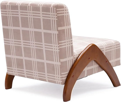 Oversized Accent Chair, upholstered armless mid Century Modern Living Room Chair with Wooden Legs for Bedroom/Office/Cafe, Plaid Camel
