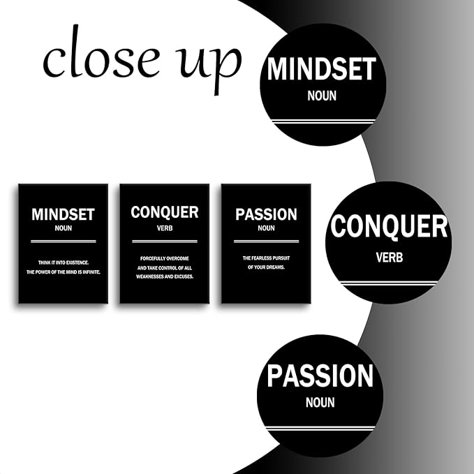 Inspirational Wall Art Motivational Entrepreneur Quotes 3 Pieces Picture Painting Mindset Conquer Passion Posters Print for Living Room Teens Room Gym Workplace Artwork Ready to Hang [36''W X 16''H]