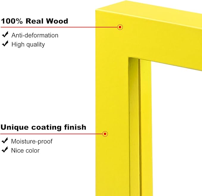 KINLINK 11x14 Picture Frame Yellow, Solid Wood Frames with Acrylic Plexiglass for Pictures 5x7/8x10 with Mat or 11x14 without Mat, Tabletop and Wall Display Photo Frame, Set of 4