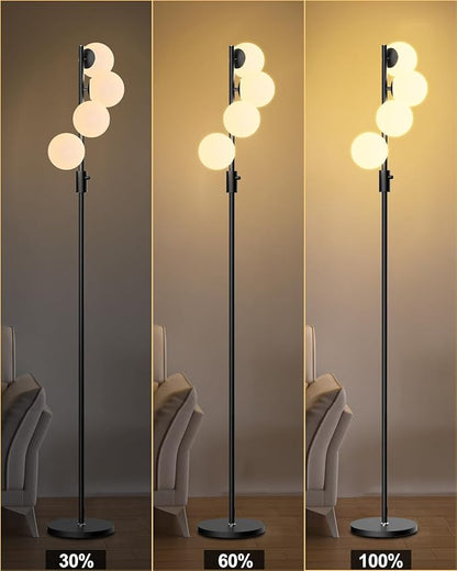 Lightdot 64IN Dimmable Globe Floor Lamp, Black Standing Lamps with 4PCS 3000K Bulbs Included, Mid Century Modern Floor Lamp with 5Lbs Heavy Base for Living Room/Sofa Beside/Corner Decor