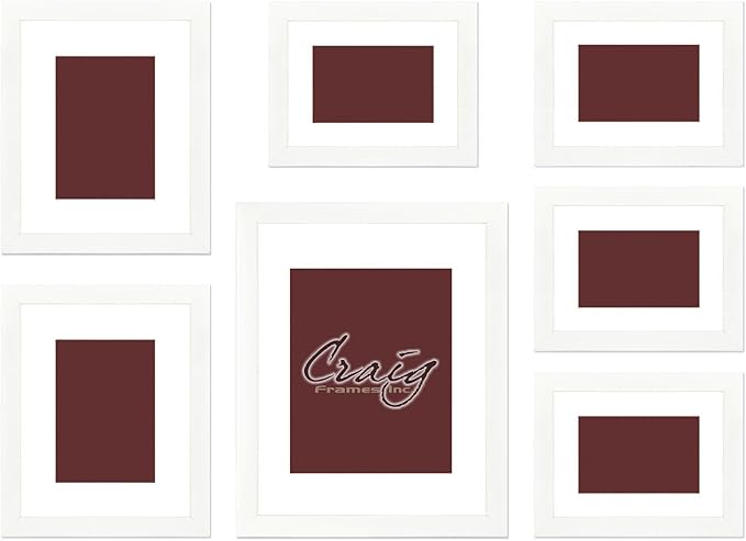 Craig Frames 23247812 Picture Frame 7-Piece Wall Set, White Frames, White Display Mats