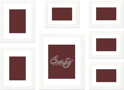 Craig Frames 23247812 Picture Frame 7-Piece Wall Set, White Frames, White Display Mats