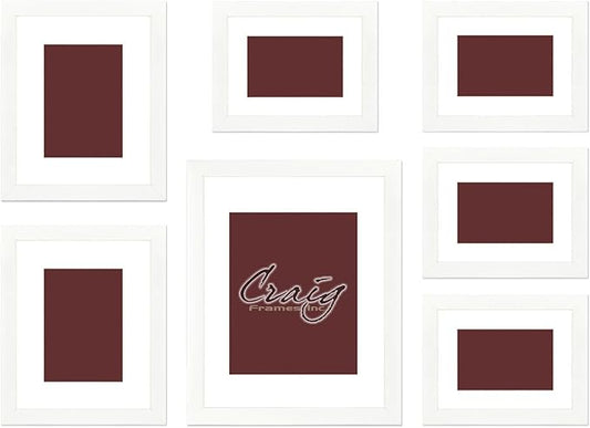 Craig Frames 23247812 Picture Frame 7-Piece Wall Set, White Frames, White Display Mats