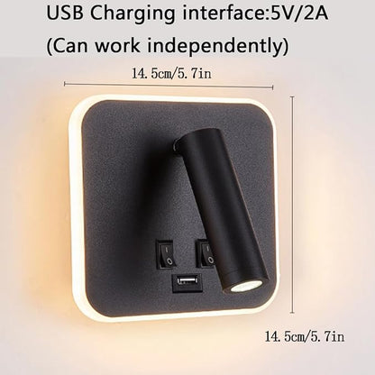 USB Charging Port Wall Wash Light Black Bed LED with Interior Wall Adjustable Spotlight Reading lamp Wall lamp Bedroom Indoor Bedside Lamp 3000K (3W + 10W)
