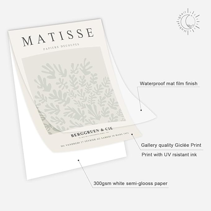Habseligkeit Sage Green Master Wall Art Prints, Abstract Matisse Wall Art Exhibition Posters, Vintage Art Boho Art Prints, Retro Room Decor for Aesthetic Bedroom（11x14inch, Unframed