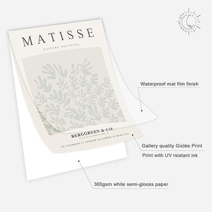 Habseligkeit Sage Green Master Wall Art Prints, Abstract Matisse Wall Art Exhibition Posters, Vintage Art Boho Art Prints, Retro Room Decor for Aesthetic Bedroom（11x14inch, Unframed