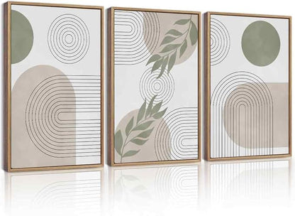 Drsoum Green Botanical Boho Wall Art Framed Modern Bohemian Sage Wall Decor Abstract Geometry Lines Prints Ready to Hang 16x24in Natural Framed