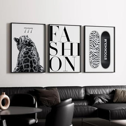 SUOLIUKJYS 3Pcs Trendy Leopard Wall Art Black White Cheetah Wall Decor Fashion Aesthetic Canvas Posters Preppy Stockholm Prints Stylish Cheetah Pictures Y2k Painting For Bedroom 16X24 Inch Unframed