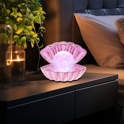 LKUA Shell Pearl Beach Themed Night Light, RGB 8 Colors Changing Mood Shell Pearl Lamps, Bedside LED Clamshell Portable Night Lights for Bar (Electroplating Powder)