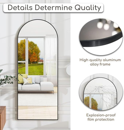 Prywot Arched Floor Mirror, 58 "x 18" Full Length Mirror Wall Mirrors Hanging or Leaning Arched-Top Full Body Mirrors with Stand for Bedroom, Dressing Room, Black
