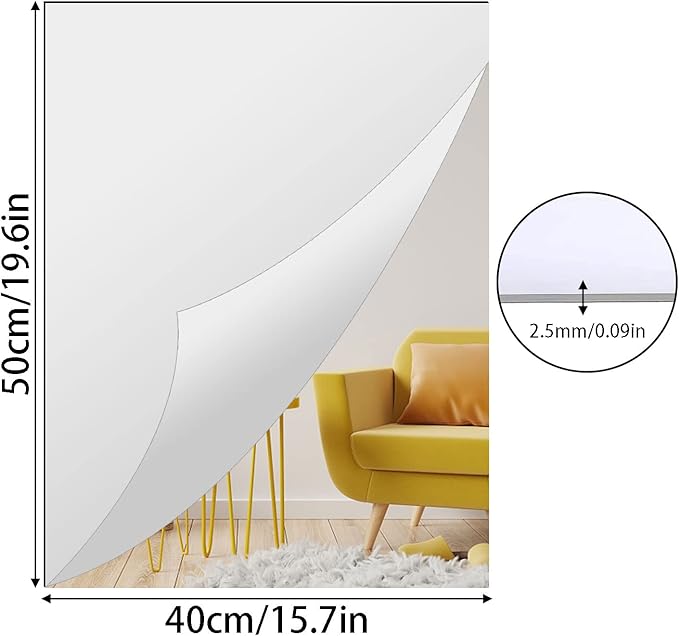 Acrylic Mirror Sheet for Wall, 15.7" x 19.6" Large Rectangular Mirror Tiles Frameless Wall Mounted Mirror Self-Adhesive Mirror Stickers for Vanity Bedroom Home Decor