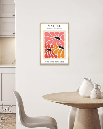 Zzuyi Matisse Framed Pink Wall Art Decor,Abstract Colorful Canvas Artwork for Walls,Minimalist Pink Line Prints for Bathroom, Living Room, Dining Room 16x24in