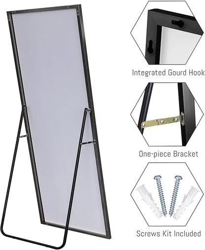 NeuType 64"x21" Full Length Mirror Floor Mirror with Standing Holder Aluminum Alloy Frame Bedroom Dressing Mirror Standing Hanging or Leaning Against Wall, Black