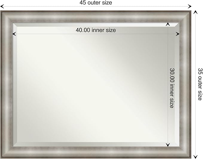 Amanti Art Silver Bathroom Mirror for Over Sink, 35x45 Imperial Silver Rectangle Vanity Mirror, X-Large Traditional Frame, Hangs Horizonally and Vertically, Bathroom Wall Decor, Beveled Edge