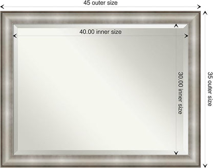 Amanti Art Silver Bathroom Mirror for Over Sink, 35x45 Imperial Silver Rectangle Vanity Mirror, X-Large Traditional Frame, Hangs Horizonally and Vertically, Bathroom Wall Decor, Beveled Edge