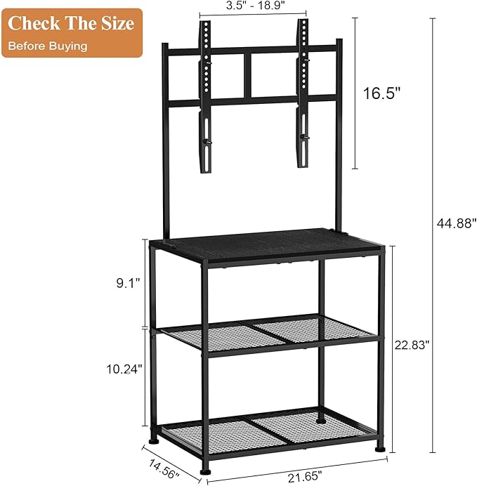 23 Inch to 50 Inch Floor Small Corner TV Stand with Storage Shelves for Living Room Bedroom, Universal Floor Television Stands with Mount, Farmhouse Black TV Table Desk Shelf for Small Spaces
